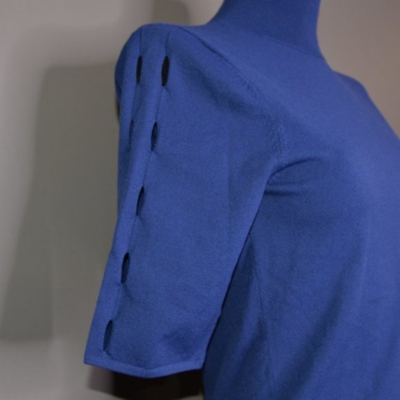 Tanya Taylor Blue Short Sleeve Knit Turtleneck Sz S - Picture 5 of 7